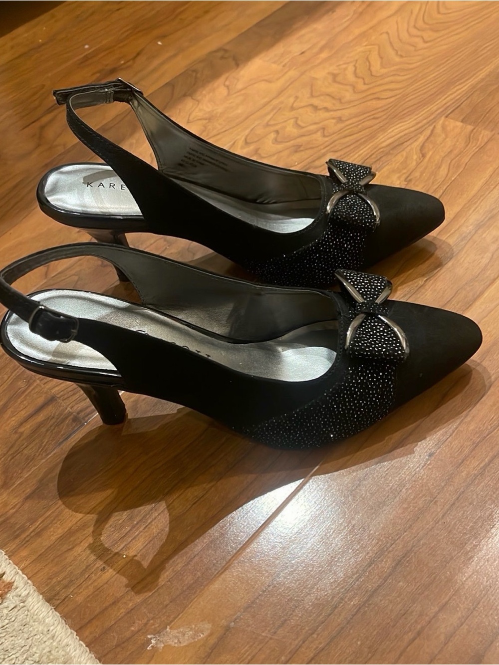 Karen Millen Black Slingback Kitten Heels with Bow Accent
